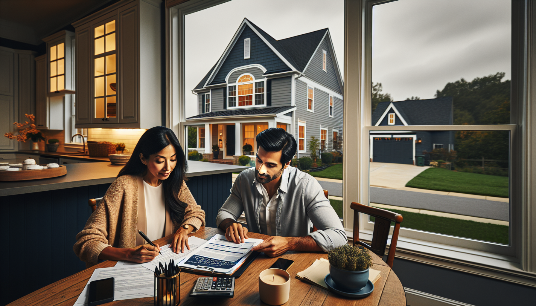 Couple reviewing mortgage comparison document showing 15-year versus 30-year home loan options in Abington Pennsylvania