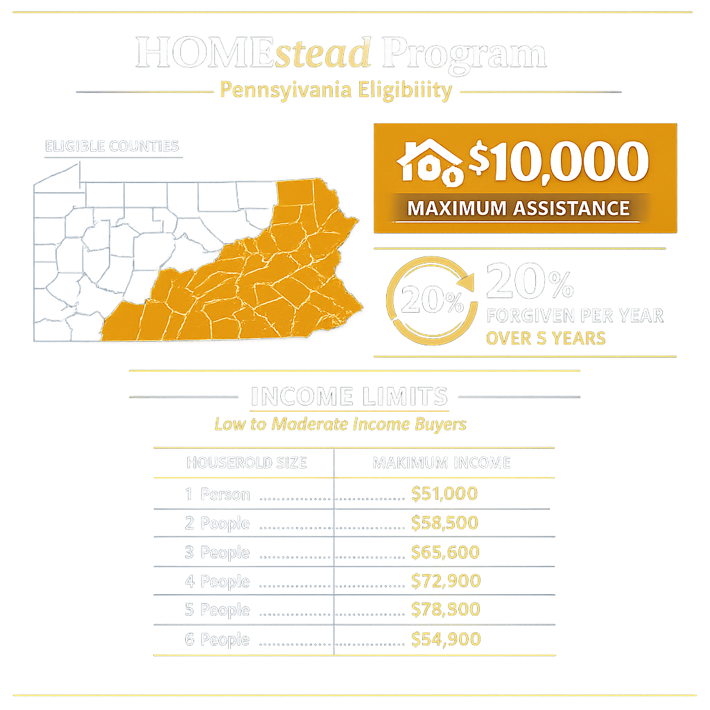 HOMEstead Program five-year forgiveness schedule Pennsylvania down payment assistance infographic