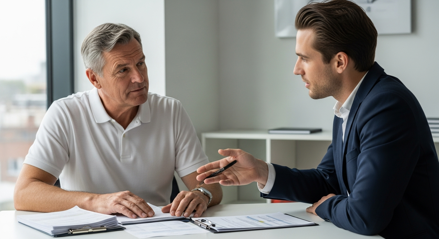Non-QM Mortgage Loans Pennsylvania — Dynamic Funding Solutions Self-employed business owner discussing non-QM mortgage loan options with advisor in Pennsylvania — Dynamic Funding Solutions
