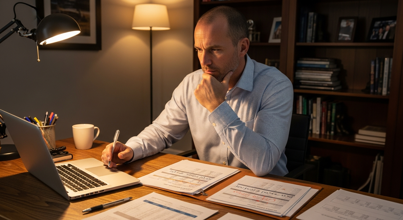 Pennsylvania homeowner reviewing mortgage refinancing options on laptop at home office, Dynamic Funding Solutions