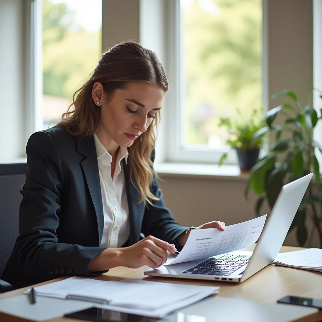 Pennsylvania small business owner reviewing financial paperwork and loan documents at an office desk before applying for a business line of credit